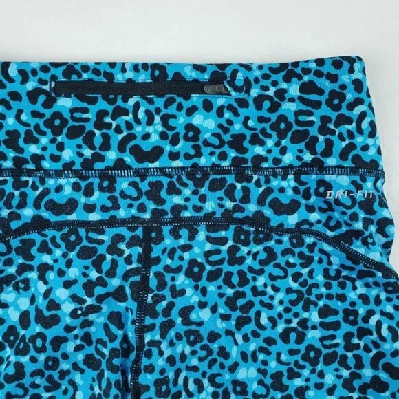 Nike Running Dri Fit Leggings Blue Animal Print Womens XS Zip Pocket Reflective - Picture 7 of 13
